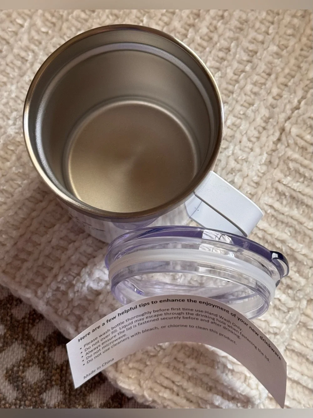 White Insulated Travel Mug with Handle